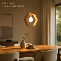 Lampe suspendue hexagonale en bois, cadre géométrique, pour boulangerie, fleuriste, auberge, coworking, vente en gros