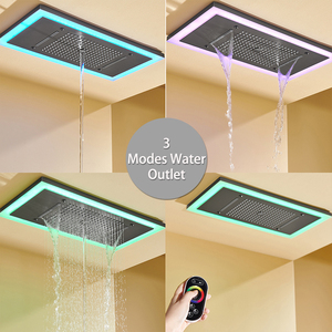 Moderno Grifo de Ducha Termostático de Latón para Baño con Cabezal de Ducha LED de 25x13 pulgadas con Efecto Lluvia y Cascada, Empotrable en Techo, Dorado - Product Image 3