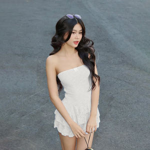 Robe Courte Romantique Française en Dentelle Épaules Dénudées pour Femme, en Tissu Jacquard, Taille Cintrée, Robe à Volants Superposés, Élégante et Légère pour Soirée - Product Image 5