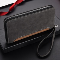 Dompet Panjang Pria Vintage PU, Tas Clutch dengan Ritsleting, Tekstur Matte, Multifungsi, Tempat Koin/Kartu, Tas Ponsel Berpanel