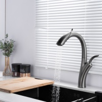 Robinet de cuisine moderne en laiton chromé nickel brossé avec douchette extractible, écrou de fixation SUS, tuyau d'arrivée de 60 cm, montage sur plan, garantie 3 ans