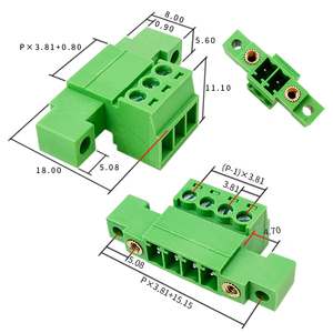 3.81mm Pitch Feed Through-Wall Double Flange Screw <b>Terminal</b> Block - Male-Female Solderless In-Line Connector Set 2-24P - Product Image 2