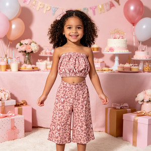 Conjunto de Pantalones y Top con Hombros Descubiertos B10 para Niñas, Lindos Estampados Personalizados, Ropa de Bebé de Algodón, Estilo Europeo-Americano - Product Image 6
