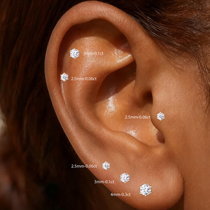 Clásicos Pendientes de Plata S925 con 6 Puntas, Baño de Rodio, Morganita Color D, Parte Trasera Plana, Tamaños Múltiples 2.5mm 3mm 4mm, para Cartílago, Regalo - Product Image 5