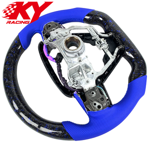 Volant personnalisé en cuir et fibre de carbone forgée bleue avec LED et palettes de changement de vitesse pour Toyota Camry Corolla Avalon 2018-2025 - Product Image 3