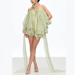 Iridescent Green Dress - Floor-Length Beaded Evening Gown