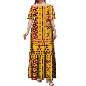 Vestido Plisado de Manga Corta con Hombros Descubiertos, Diseño con Estampado Samoano Malu, Talla Grande 7XL, Estilo Casual de Negocios, Envío Directo con MOQ de 1 Pieza - Product Image 3