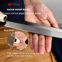 Couteau Professionnel Japonais Fait Main en Acier 10Cr15Mov Ultra-Tranchant, Sakimaru Yanagiba pour Chef, Saumon, Sushi, Poisson, Sashimi
