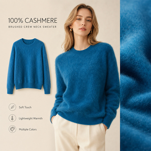 Pull en cachemire uni à col rond pour femme, automne-hiver, avec logo personnalisé, haut de gamme, doux, chaud et luxueux - Product Image 1