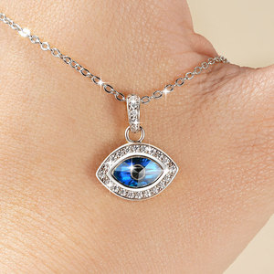 Collier pour femme avec pendentif œil bleu, en cuivre plaqué or 14K et zircone cubique taille marquise, vente en gros - Product Image 4