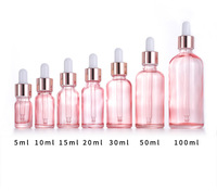Flacon compte-gouttes rond en verre rose pour sérum, 2 oz, 30 ml, 100 ml, flacon compte-gouttes en verre rose doré pour les yeux, flacon compte-gouttes rose pour cosmétiques