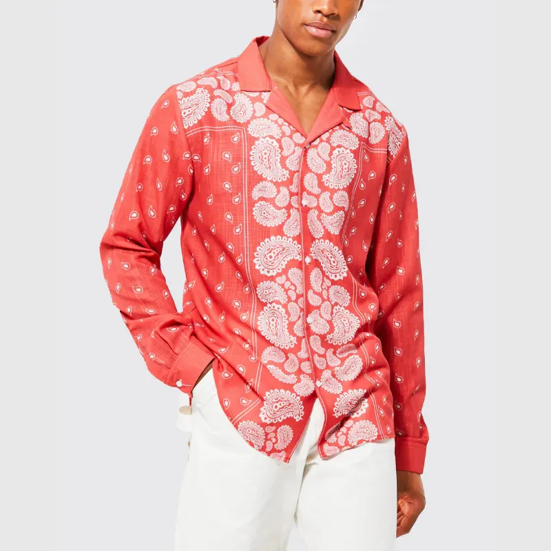 Custom Summer Red Shirts Lapel Cotton Men Printed Latest Casual Shirts Designs For Men