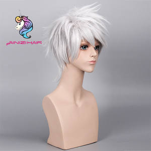 Pelucas de <span class=keywords><strong>Cosplay</strong></span> Ainizi al por Mayor, Color Blanco Plateado, <span class=keywords><strong>Kakashi</strong></span>, Alta Calidad, Precio Económico, 13 Pulgadas, Cortas, Sedosas y Lisas, para Fiestas - Product Image 3