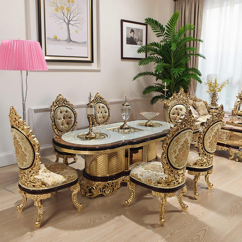 Timber Sizes Table French-style Palace Kitchen Set Solid Wood Carved Gold Leaf Luxurious ...
