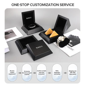 SUNDO Novo estilo luxo veludo preto travesseiro triângulo jóias pulseira caixa presente embalagem único relógio de madeira caixa - Product Image 6