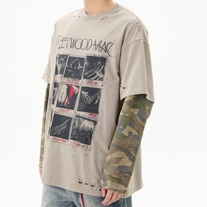 Maglietta <span class=keywords><strong>Kaleo</strong></span> moda uomo Look a strati t-shirt manica mimetica Patchwork in difficoltà - Product Image 2