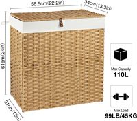 Panier de rangement pliable en rotin PP vintage fait main de 110 L, écologique, avec couvercle, pour vêtements, salle de bain et buanderie