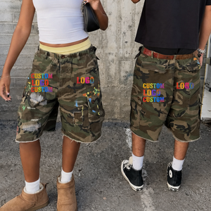 Shorts <span class=keywords><strong>en</strong></span> <span class=keywords><strong>jean</strong></span> pour hommes personnalisés, effet vieilli, délavés à l'acide, motif camouflage, avec éclaboussures de peinture, style cargo, imprimé numérique, <span class=keywords><strong>en</strong></span> denim camouflage - Product Image 3