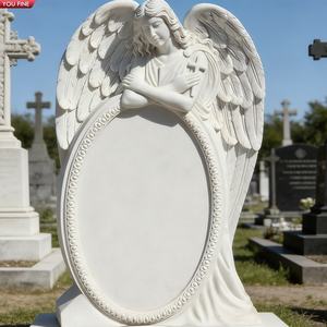 YOUFINE Pierre tombale en <span class=keywords><strong>marbre</strong></span> blanc sculptée à la main, représentant un ange pleureur agenouillé pour cimetière - Product Image 6