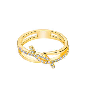 Women's Trendy 18K <b>Gold</b> Plated Copper Fashion <b>Rings</b> Personalized Knotted <b>Zirconia</b> - Product Image 3