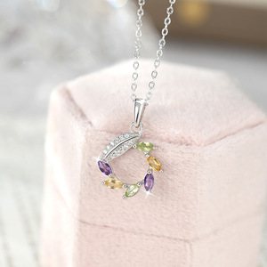 Colliers en argent sterling 925 avec fleurs en cristal multicolores taillées en marquise 2*4mm, sertis de 9 pierres fines, bijoux en pierres naturelles pour cadeaux - Product Image 4