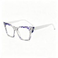 Lunettes anti-lumière bleue carrées à motif floral rétro SM22045 - Monture légère en PC avec verres en résine transparente pour hommes et femmes (6 couleurs)