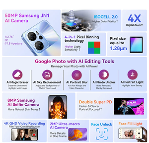 Smartphone Blackview OSCAL TIGER <span class=keywords><strong>13</strong></span> 5G, écran 6,67'', T760, 8 Go + 256 Go, appareil photo IA 50 MP, 5000 mAh, NFC, Android <span class=keywords><strong>14</strong></span> - Product Image 2