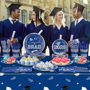 Vaisselle de fête de fin d'année 2026, assiettes en <span class=keywords><strong>papier</strong></span> bleues et argentées, gobelets, serviettes, ballons, décorations de fête - Product Image 2