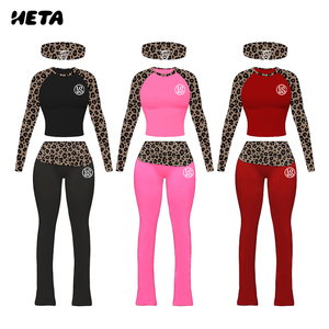 Conjunto de Dos Piezas de Manga Larga y Pantalones Largos con Estampado de Leopardo y Logotipo Personalizado de Alta Calidad para Mujer, Algodón Raglán, Verano 2026, OEM ODM - Product Image 1