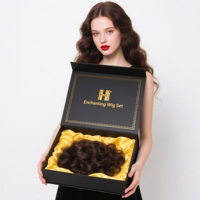 Boîte à perruque noire de luxe avec couvercle magnétique, emballage rigide personnalisé pour extensions et mèches de cheveux, boîte cadeau doublée de satin avec logo