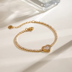 Nueva Pulsera de Cadena con Corazón de Circonia Brillante, Chapada en Oro de 18K, de Acero Inoxidable, Joyería para Mujer - Product Image 3