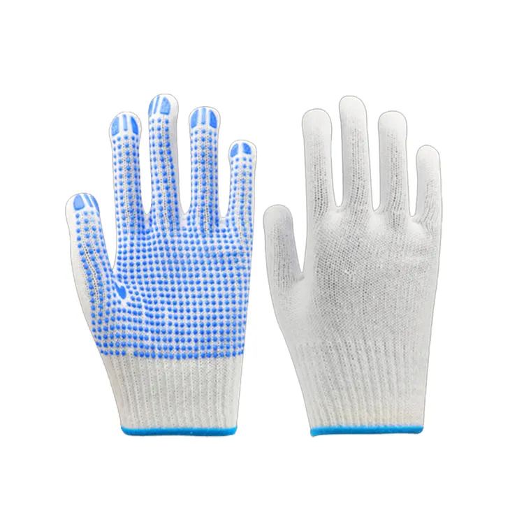 Gants tricotés personnalisés en coton pour la sécurité au travail bleu blanc noir à pois trempés PVC Protection hivernale Guantes hommes Vente en gros