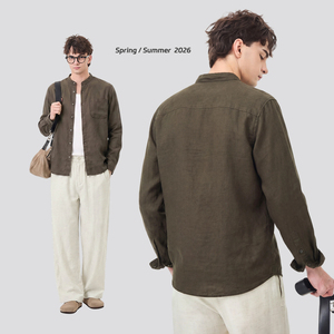 <span class=keywords><strong>เสื้อ</strong></span>เชิ้ตผ้าลินินคอจีน<span class=keywords><strong>ผู้ชาย</strong></span> ดีไซน์ใหม่ปี 2026 แขนยาว สไตล์จีน ลำลอง ติดกระดุม สำหรับฤดูร้อน - Product Image 3