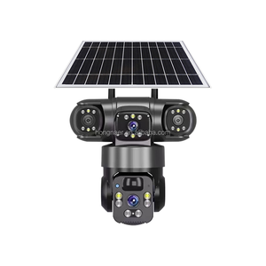 Hongnaer 6MP 3 lentes 360 Panel solar alimentado 4G Video inalámbrico PTZ Cámara V380 Pro Seguridad al aire libre CCTV 4G Tarjeta Sim Cámara solar - Product Image 1
