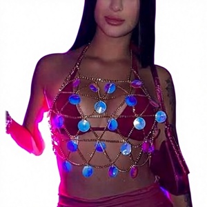 <span class=keywords><strong>Top</strong></span> Lucido da Donna Semplice Stile Europeo/Americano, Sexy, Senza Colletto, con Collana a Bustier e Rete a Catena Dorata, per Club, Commercio Estero Transfrontaliero - Product Image 1