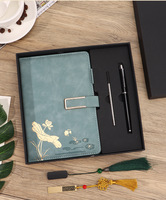Coffret Cadeau Carnet à Couverture en Similicuir, Feuilles Mobiles, Motif Floral Imprimé UV, Impression de Logo, Style Chinois pour Bureau et Affaires