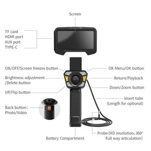5-дюймовый IPS экран 6 мм двойной объектив IP67 Водонепроницаемая аналоговая камера, CE Cert. Ручной промышленный жесткий эндоскоп - Product Image 2