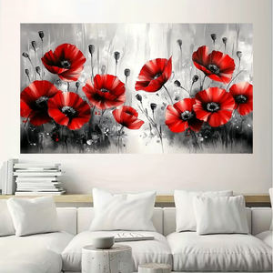 家の装飾 ウォールアート 抽象キャンバスプリント、モダンな赤い花の大きな絵画 カスタマイズ リビングルームの壁画とポスター装飾 - Product Image 6