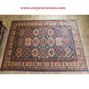 พรมปูพื้นขนแกะทำด้วยมือขนาดใหญ่แบบดั้งเดิมของอินเดียใช้สำหรับสวดมนต์ในห้องนั่งเล่นดีไซน์ต้านเชื้อจุลินทรีย์ต้านจุลชีพ - Product Image 1