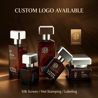 Ensemble de flacons de parfum carrés pour emballage cosmétique avec bouchon argenté, logo personnalisé pour marque, étiquette privée