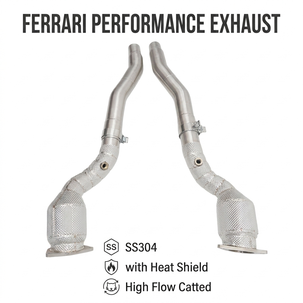 VantaFlow Stainless Steel High Flow Catted Downpipe for Ferrari FF GTC4 Lusso 6.3L V12 2011-2020 Performance Exhaust Pipe