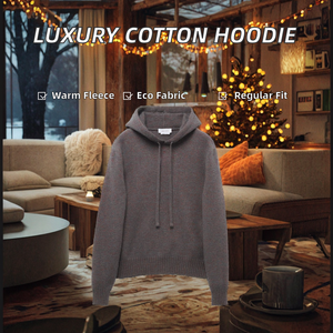<b>Men's</b> Luxury 100% Cotton Fleece Knit Solid Hoodie <b>Pullover</b> Soft Warm Breathable Eco-Friendly Winter Drawstring Hoodie for <b>Men</b> - Product Image 2