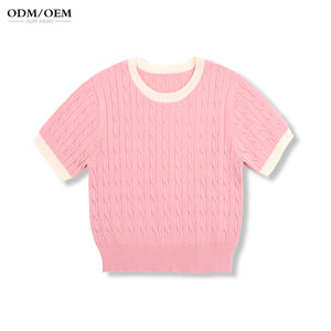 Nueva Llegada, Camisetas de Verano con Cuello Redondo a la Moda, Suéter de Punto Delgado de Manga Corta para Mujer - Product Image 1