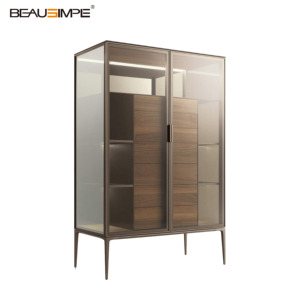 Armoire bar minimaliste <span class=keywords><strong>Alambra</strong></span>, finition bronze antique et bois naturel, personnalisable pour villas de luxe et salons d’hôtels - Product Image 4