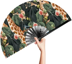 BSBH New Trend Animal Print Bamboo Silk Large Rave Folding Hand Fan