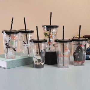 Halloween Christmas Series Double Wall <b>Straw</b> Cup Cartoon Summer Creative Style <b>Reusable</b> Plastic Tumbler with <b>Straw</b> for Holiday - Product Image 1
