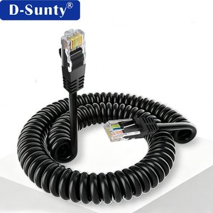 D-sunty Black <b>RJ45</b> Cat5e Cat6 UTP 26AWG Bare Copper PU Spiral Ethernet Patch Cord 0.5-50m - Product Image 1