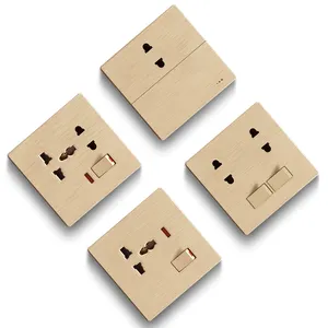A1 SQM UK brushed gold 13amp 15 amp 2 gang double pole sockets and switches electrical eu wall sockets