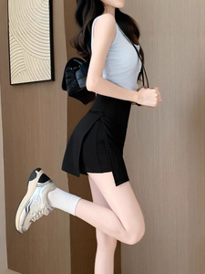 <span class=keywords><strong>Falda</strong></span> Casual de Cintura Alta con Dobladillo Irregular y Pantalones de Seguridad Internos, Ligera y Suave para Usar a Diario en el Campus - Product Image 5