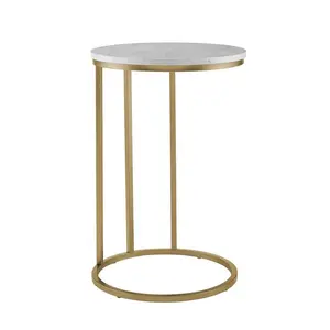 Household Small Round C Shaped Side Table On Golden Metal Frame